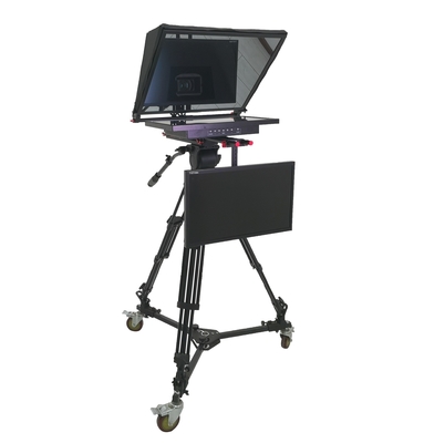 Téléprompteur de studio à double écran de 21 pouces avec trépied PTZ Caster et télécommande sans fil