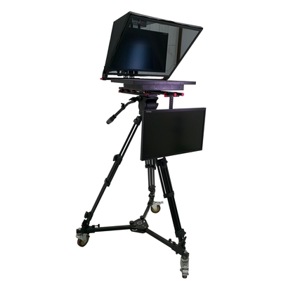 Téléprompteur de studio à double écran de 21 pouces avec trépied PTZ Caster et télécommande sans fil