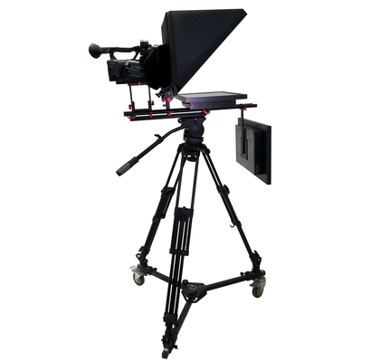 Téléprompteur de studio à double écran de 21 pouces avec trépied PTZ Caster et télécommande sans fil