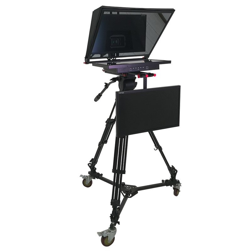 Téléprompteur à double écran TS-T110/22D avec logiciel de studio et trépied caster sur caméra